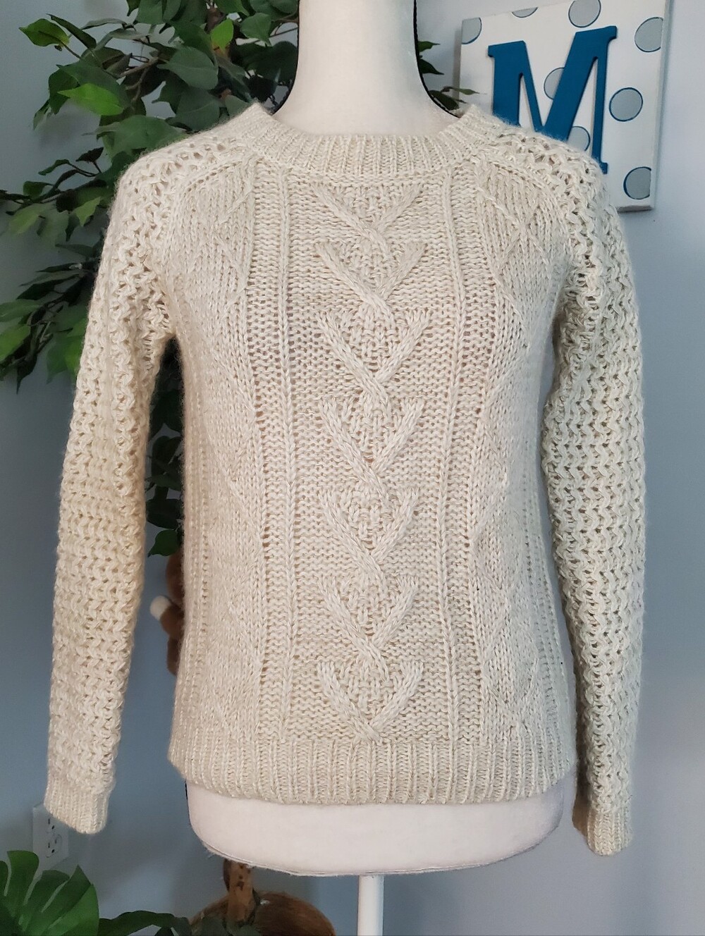 CYNTHIA ROWLEY Chunky Mixed Knit Wool Blend Sweater S